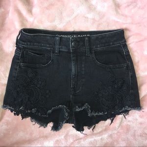 American Eagle black lace high rise denim shorts
